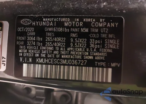 2021 Genesis Gv80 3.5T Awd z USA, uszkodzony, nr VIN KMUHCESC3MU036727